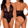 Body em Renda com Abertura, Cruzado na Frente e Costas Nuas Superior Preto Sensualle