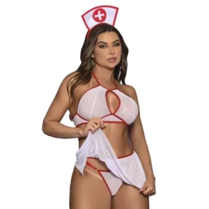 Kit fantasia curadora erótica na cor branca – Yaffa Lingerie